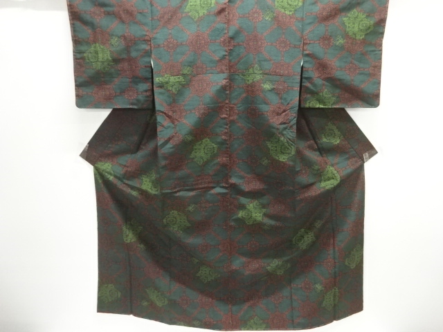 JAPANESE KIMONO / TSUMUGI / WOVEN FLOWER CREST 